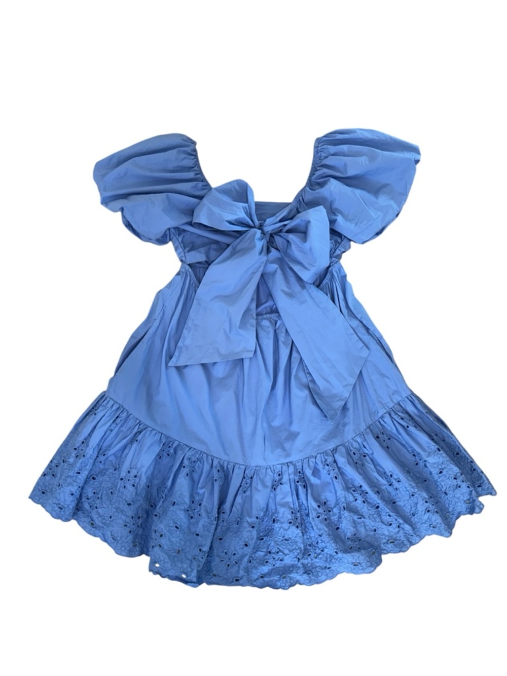En Saison Sky Blue bow back babydoll Puff Sleeve 100% Cotton dress Sz Medium - Picture 4 of 11